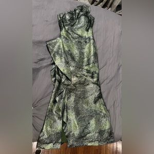 Rickie Freeman for Teri Jon One-Shoulder Jacquard Side-Ruffle Gown